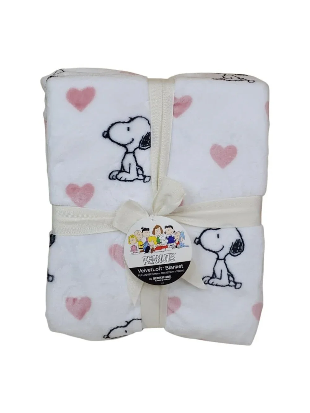Peanuts Snoopy VelvetLoft Plush Blanket Full/Queen 90x90 By Berkshire PInk Heart